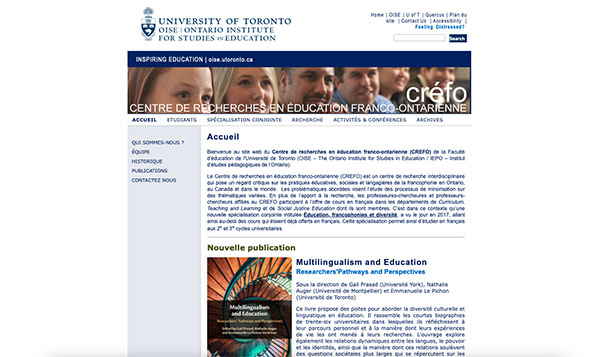 Centre de Recherches en Education Franco-ontarienne website screenshot
