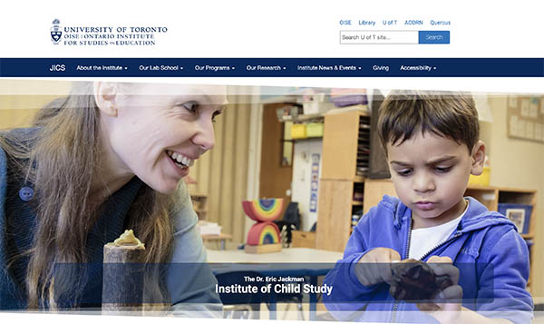 Dr. Eric Jackman Institute of Child Study website screenshot