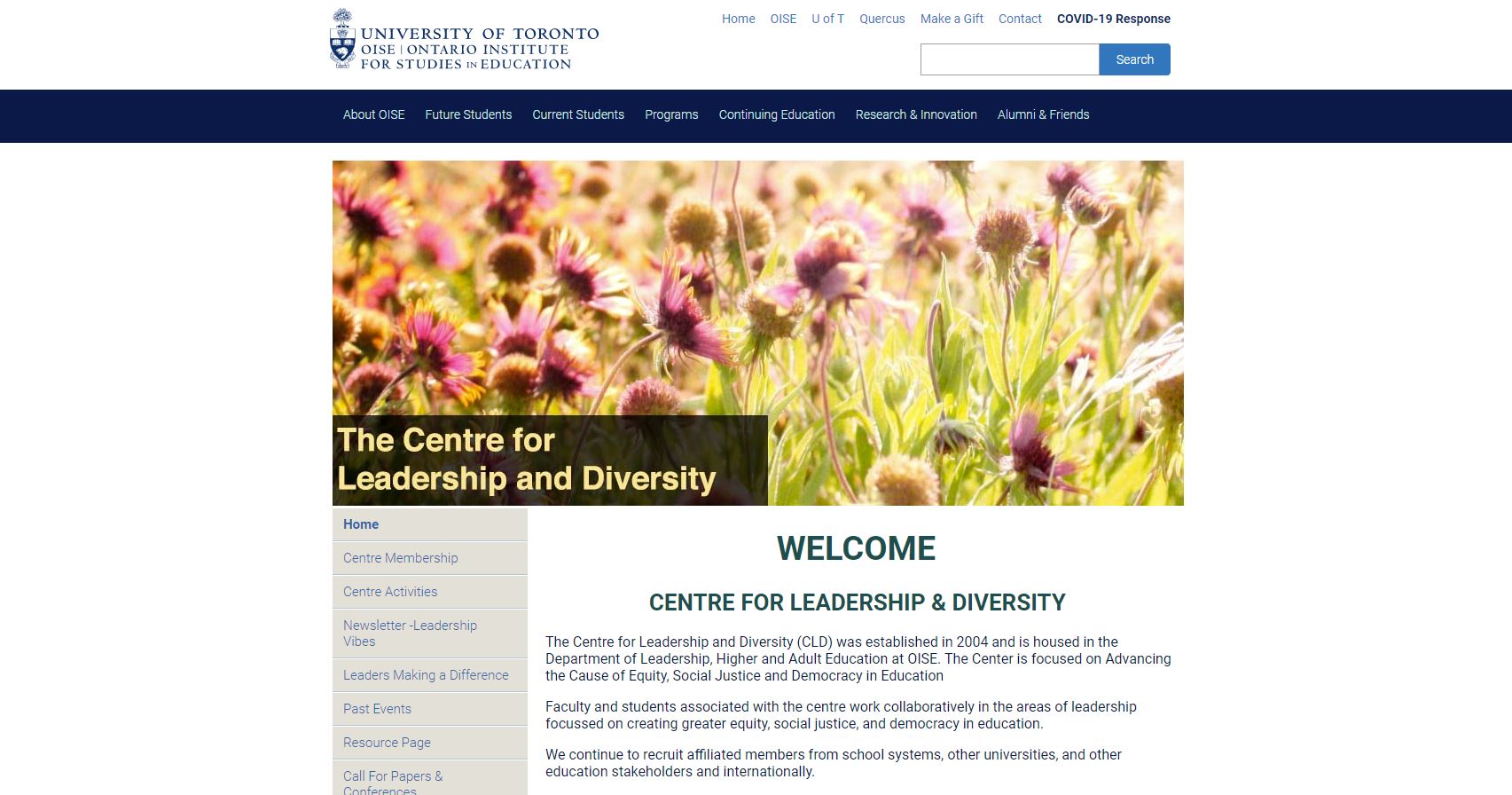 Screenshot of the Centre for Leadership and Diversity