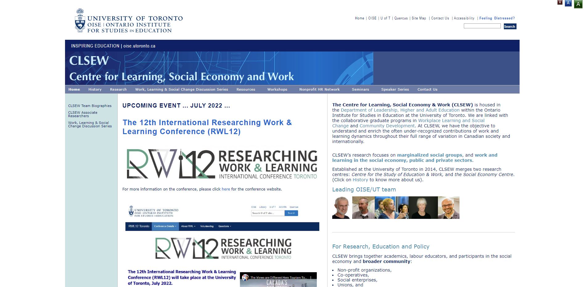 Centre for Learning, Social Economy and Work website screenshot