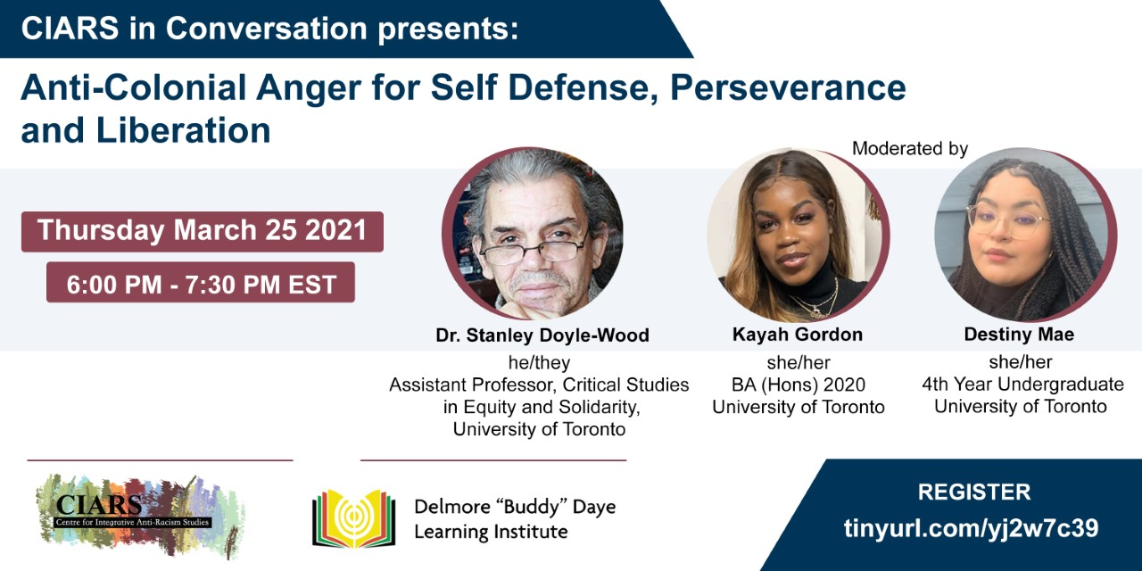Event poster for "Anti-Colonial Anger for Self Defense, Perseverance and Liberation".