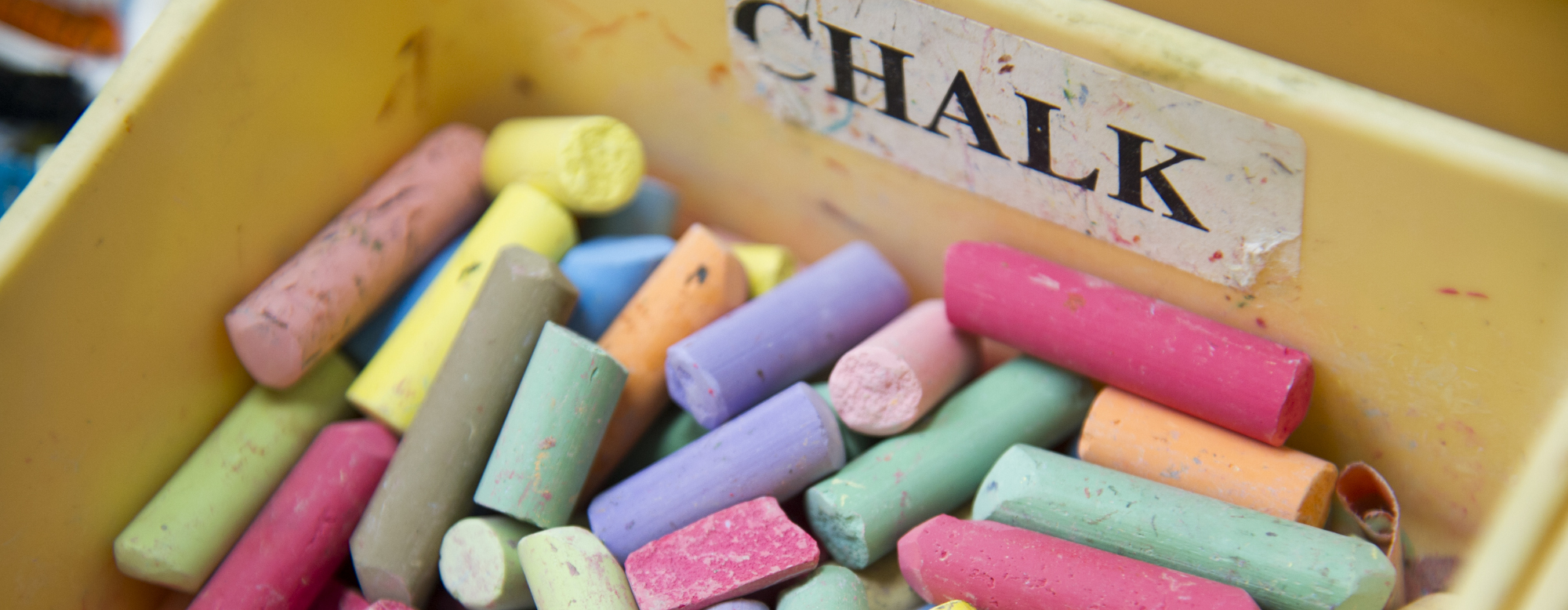 Chalk in a wooden box.