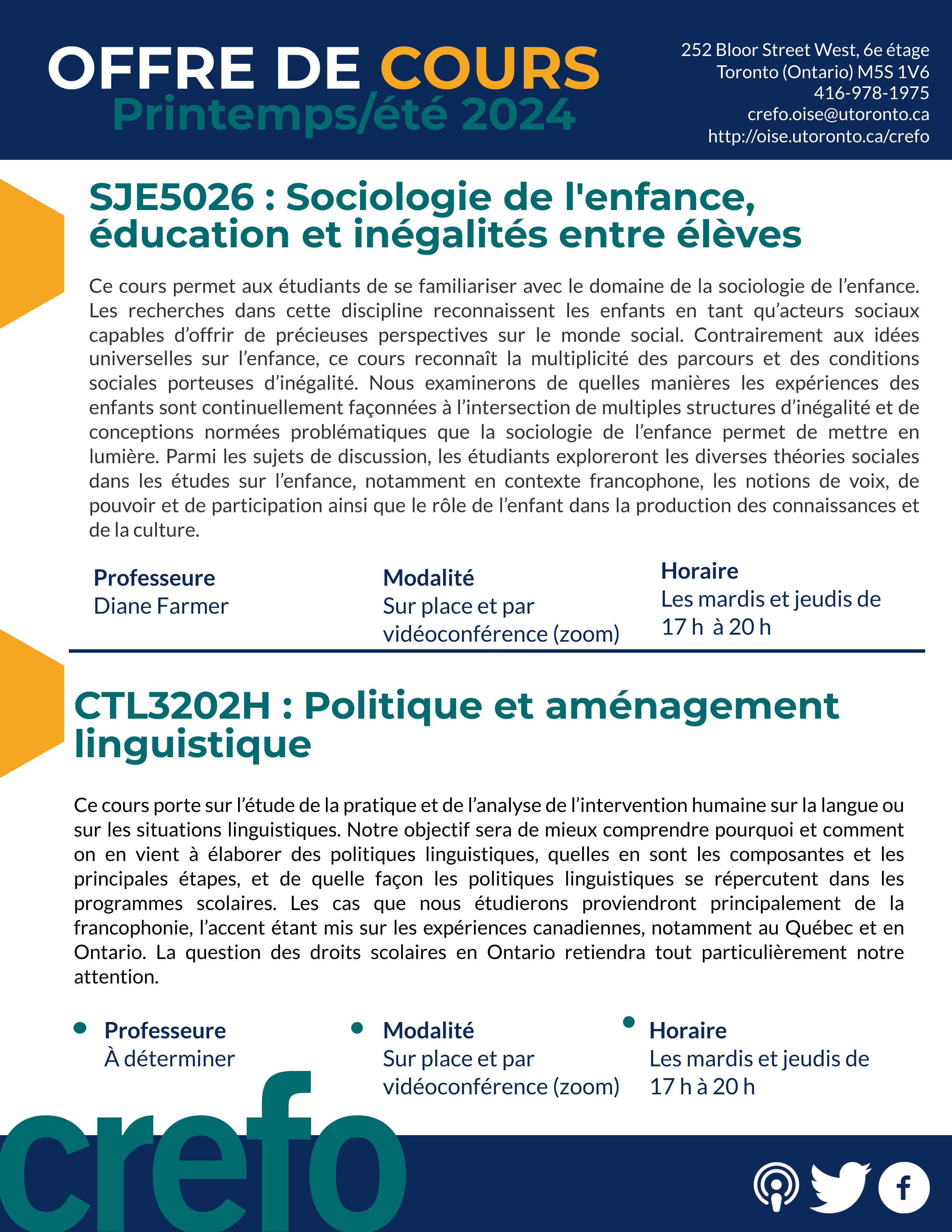 Cours printemps été 2024