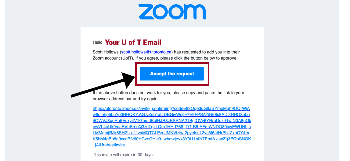 Email sent by Zoom to accept new license.