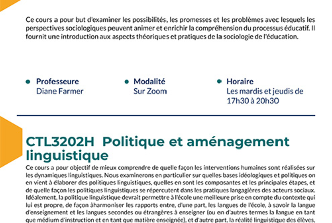 Cours printemps été 2023