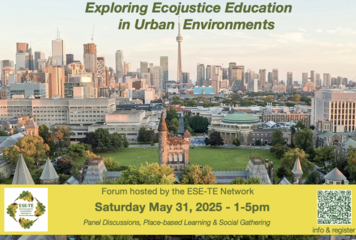 view of UofT campus with text about forum