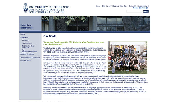 Esther Geva Research Lab website screenshot