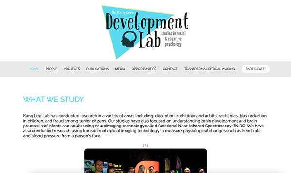 Dr. Kang Lee's Development Lab website screenshot.