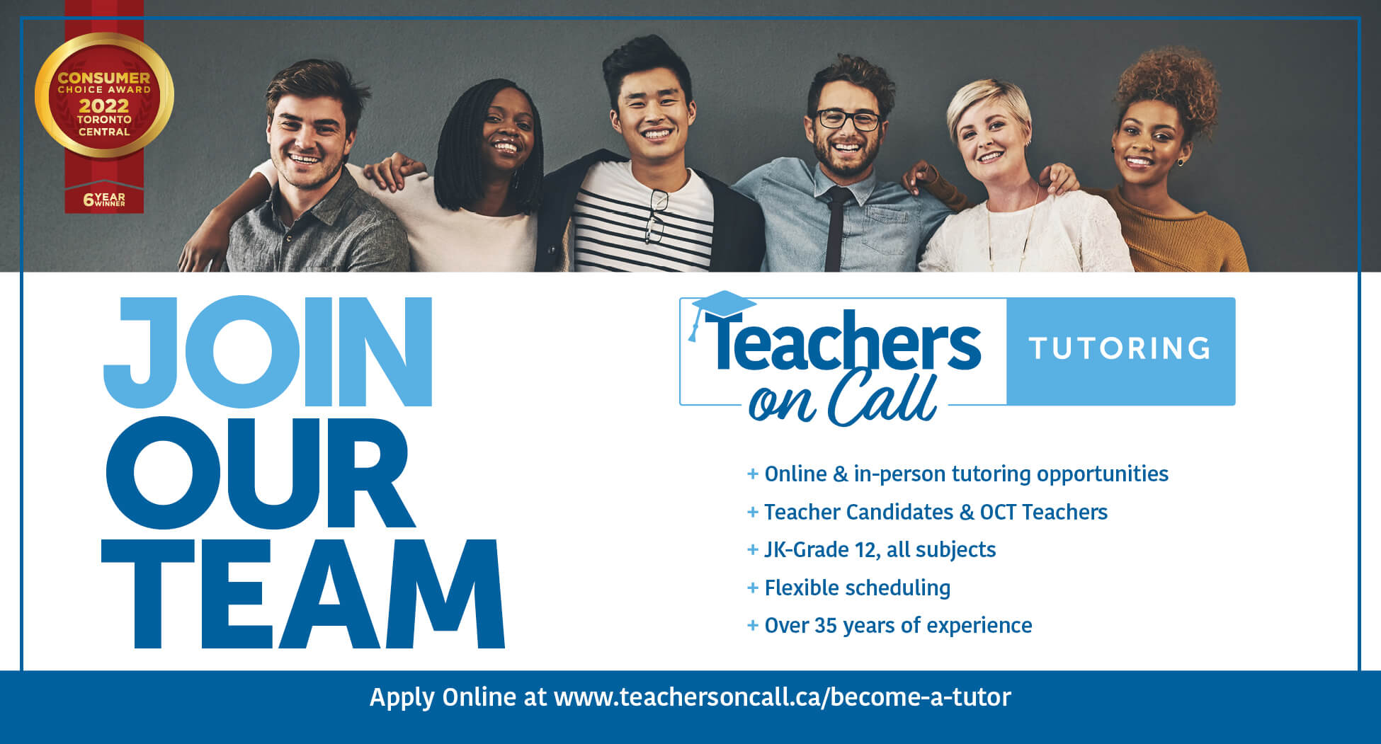 Teachers on Call Tutoring banner saying Join Our Team.