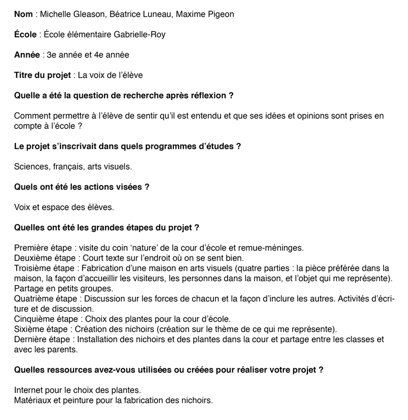 Projet la voix de l'élève