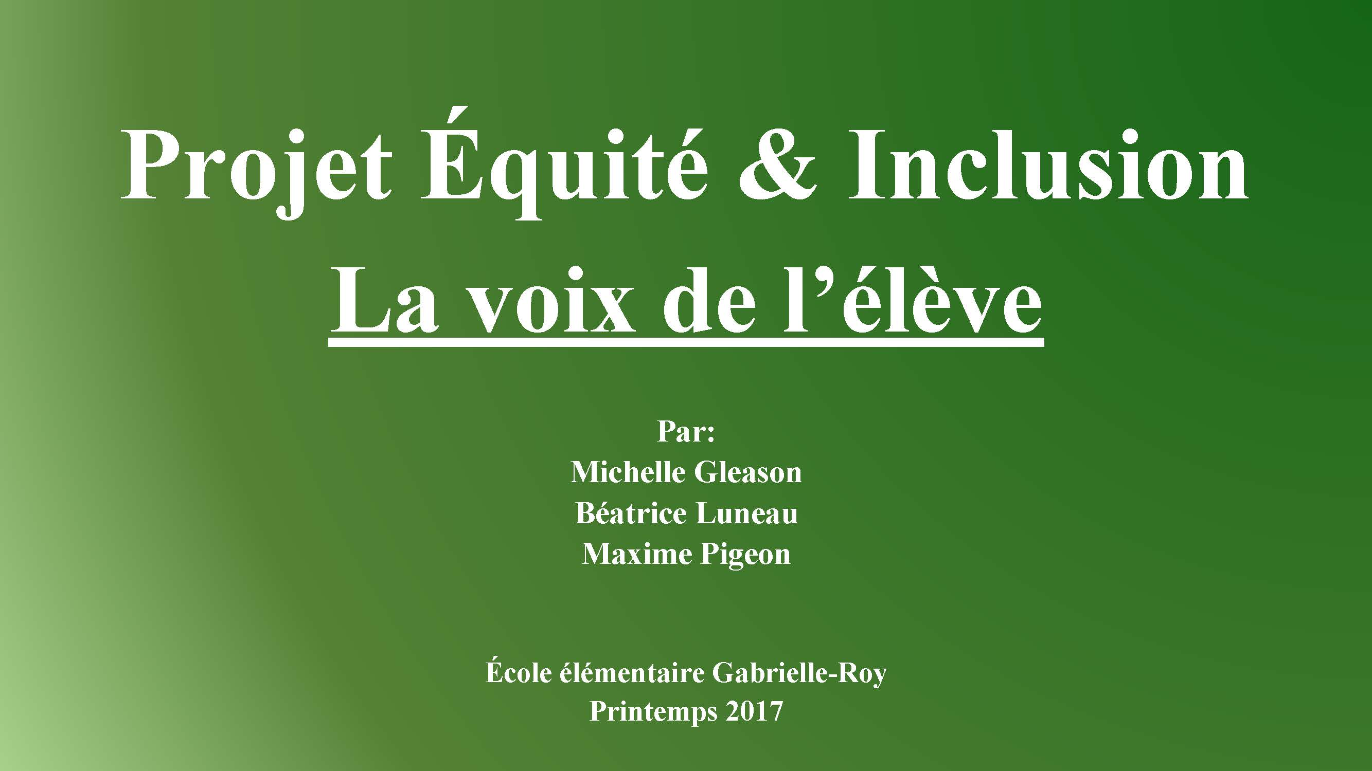 Projet la voix de l'élève