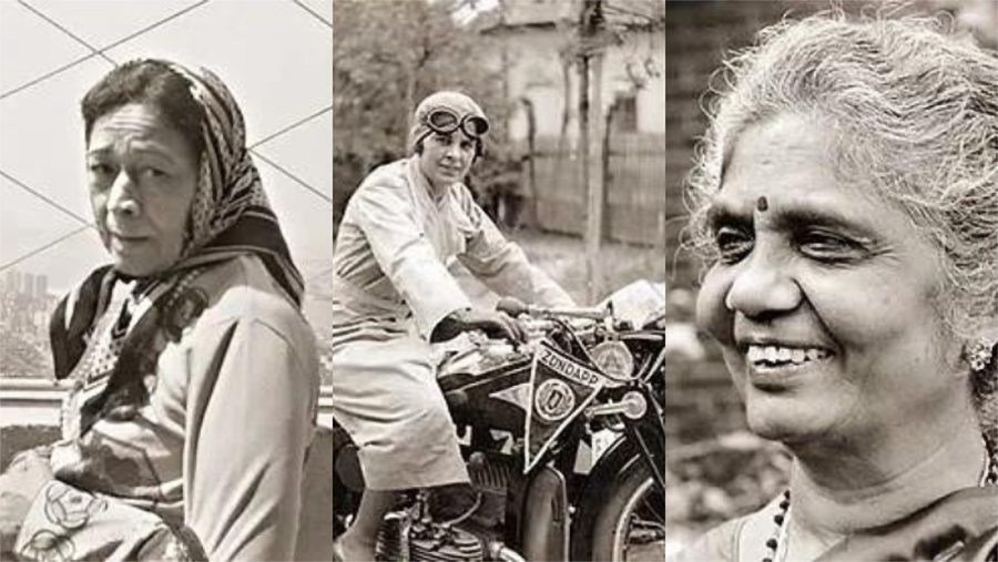 Three photos of women with in greyscale.