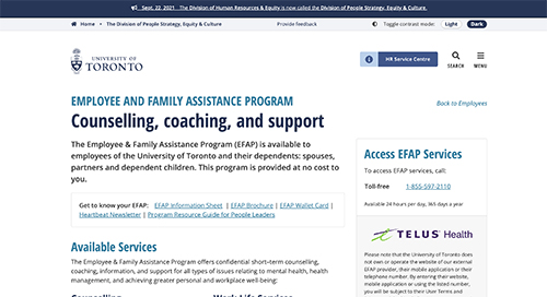 Screenshot of the Employee & Family Assistance Program website.