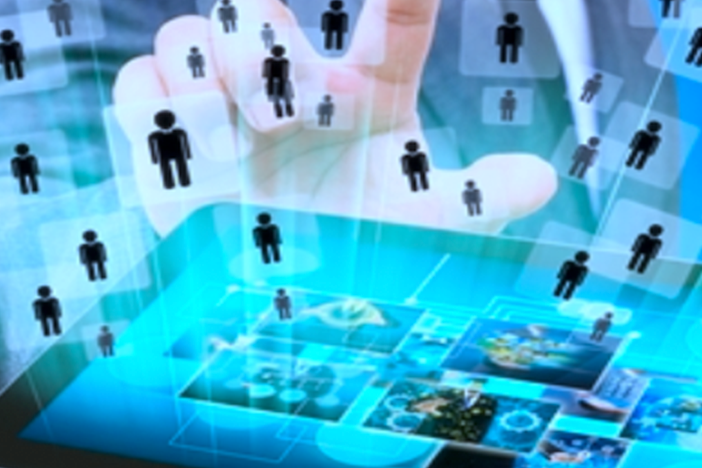 Graphic of computer tablet and hand