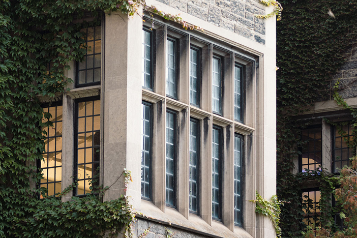 A window in a building at the University of Toronto.