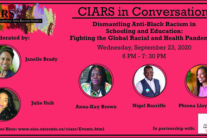 Event poster for "Dismantling Anti-Black Racism in Schooling and Education: Fighting the Global Racial and Health Pandemics".