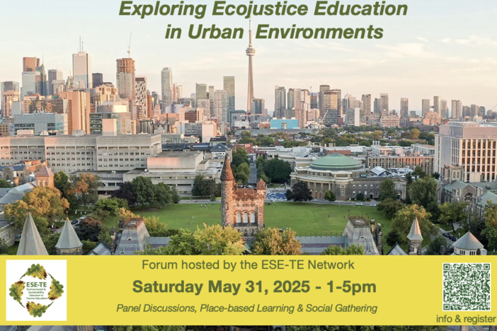 view of UofT campus with text about forum