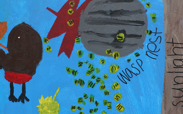 detail of tree murals - a wasp nest