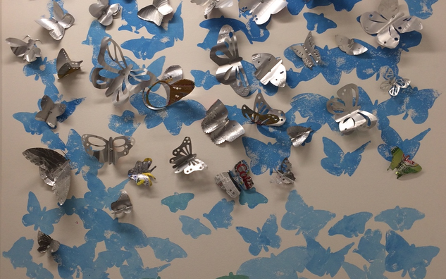 tin can butterflies art installation detail