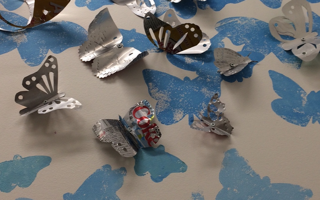 tin can butterflies art installation detail