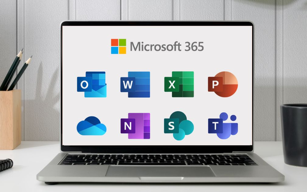 laptop computer with M365 icons on the screen