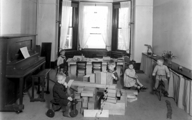 A dated photo of toys used in free play at the Institute.