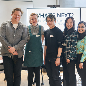Photo: (L-R); Organizers, speakers, and volunteers for the day pose in a group photo: Claudio Jaramillo-Yanquepe, Dr. Dominique Riviere, Dr. Arlo Kempf, Lindsay Cavanaugh, Dr. Chun Chih Chen, Zian (Kelly) Zhang, Aakriti Mahajan, Amy (Sol Yi) Kim, Qiongli (Lisa) Zhu. 