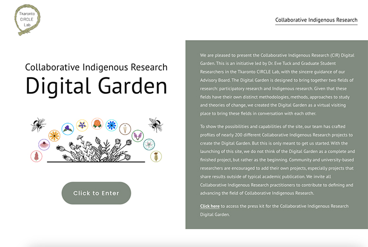 Screenshot of the Collaborative Indigenous Research Digital Garden website.