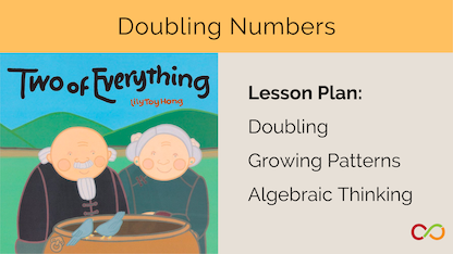 A book titled "Two of Everything" with a Lesson Plan, and a title that reads, "Doubling Numbers".