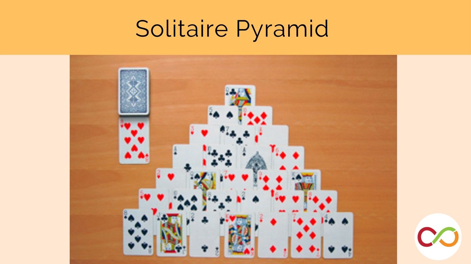 Cards arranged in a solitaire pyramid, and a title that reads, "Solitaire Pyramid".