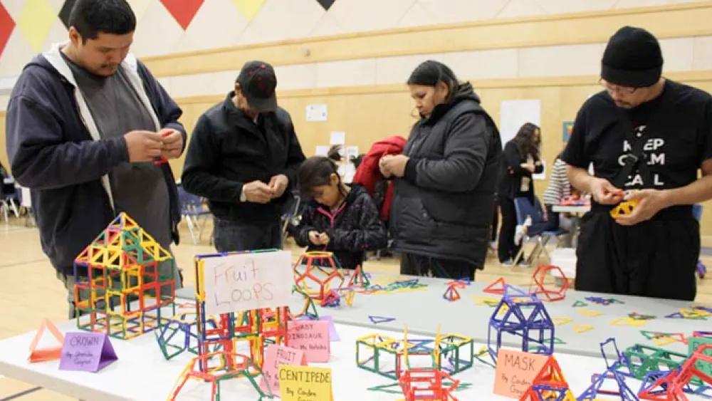 Table filled with student built structures