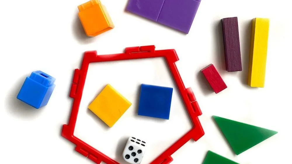 A bunch of colourful shapes on a white backdrop.