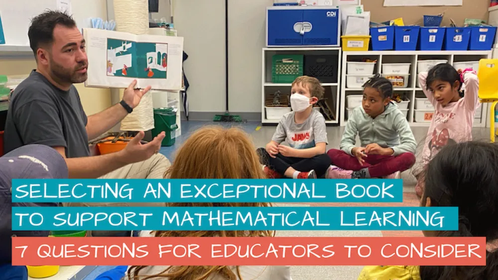 A classroom of students with a title that reads, "Selecting an exceptional book to support mathematical learning"