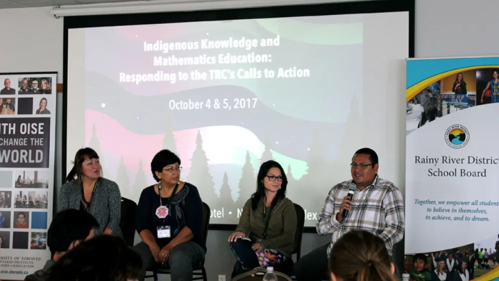 Four panelists speak at a conference on Indigenous knowledge and mathematics education.