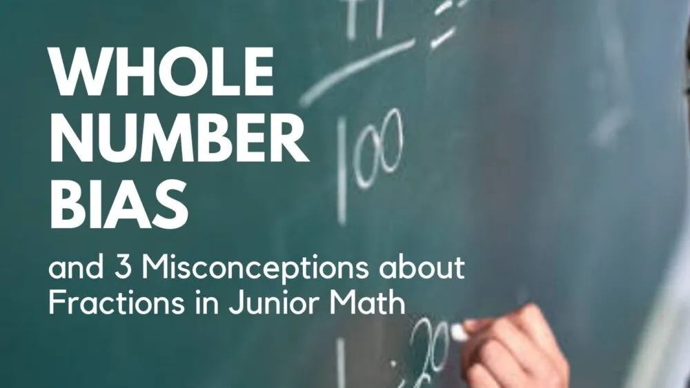 A chalkboard in the background with a title that reads, "Whole Number Bias".