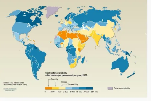 A thematic world map focused on freshwater availability