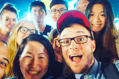 Andrew Kushnir with researchers and participants in Taiwan