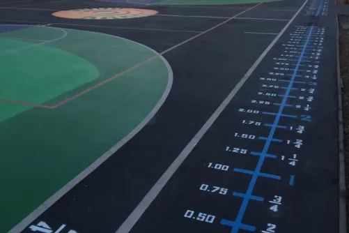 A number-line on a Fraction Ball court.