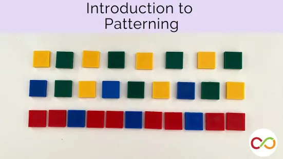 Coloured blocks making a pattern. The title "Introduction to Patterning" at the top.