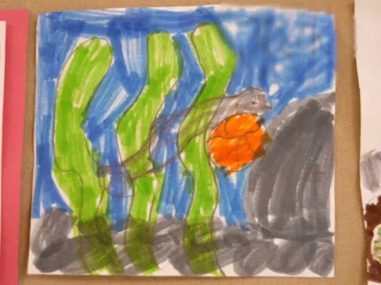 A drawing of the alevin stage of a salmon