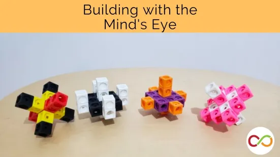 Three figures built with blocks with a title that reads, "Building with the Mind's Eye".