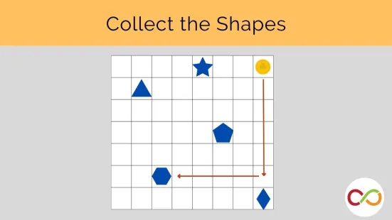 Random shapes on a grid with a title that reads, "Collect the Shapes".