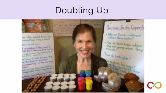 A woman with a room full of items. A title reads, "Doubling Up".