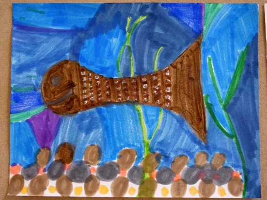 A drawing of the fry stage of a salmon