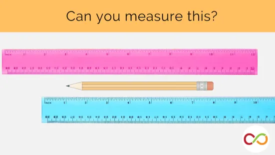 Two rulers with a pencil between them and a title that reads, "Can you measure this?"