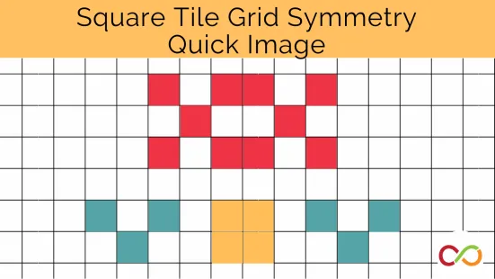 Blocks in a grid coloured in with symmetry and a title that reads, "Square Tile Grid Symmetry Quick Image".