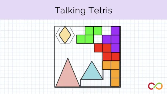 Different shapes on grid paper with a title that reads, "Talking Tetris".