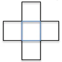 Outline of a 3D cube net with five connected squares forming a cross shape.