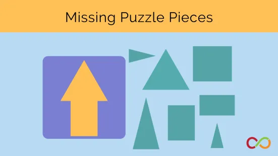 A variety of different shapes and an arrow with a title that reads, "Missing Puzzle Pieces".