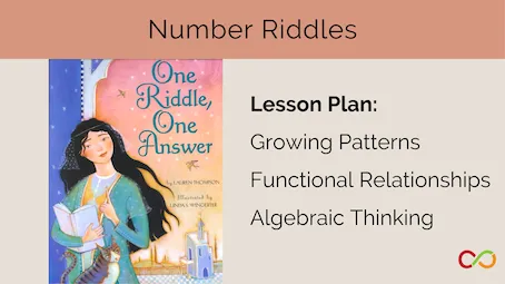A book of "One Riddle, One Answer" with a lesson plan. A title reads, "Number Riddles".